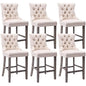 6x Velvet Bar Stools with Studs Trim Wooden Legs Tufted Dining Chairs Kitchen