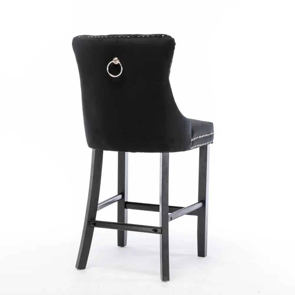 6x Velvet Bar Stools with Studs Trim Wooden Legs Tufted Dining Chairs Kitchen