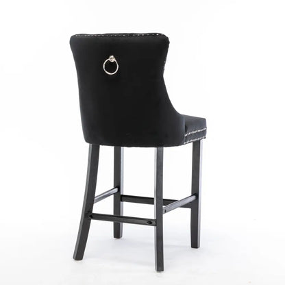 6x Velvet Bar Stools with Studs Trim Wooden Legs Tufted Dining Chairs Kitchen