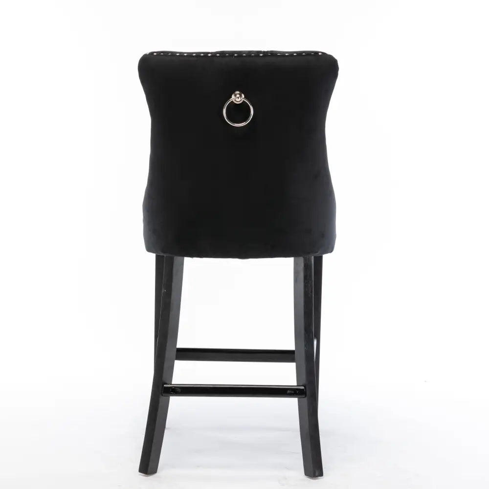 6x Velvet Bar Stools with Studs Trim Wooden Legs Tufted Dining Chairs Kitchen