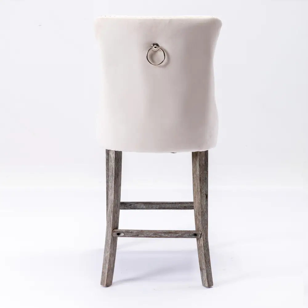 6x Velvet Bar Stools with Studs Trim Wooden Legs Tufted Dining Chairs Kitchen