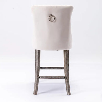 6x Velvet Bar Stools with Studs Trim Wooden Legs Tufted Dining Chairs Kitchen