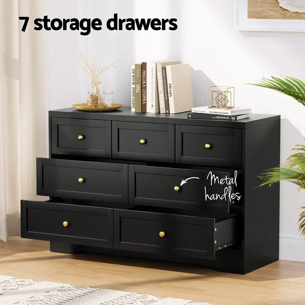 7 Chest of Drawers Dresser Table Black