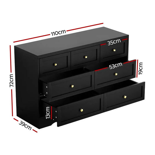 7 Chest of Drawers Dresser Table Black