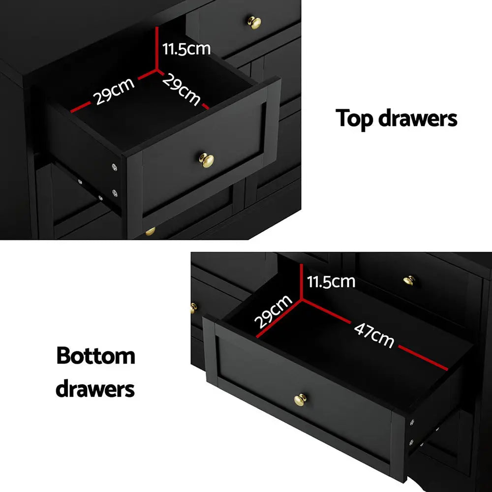 7 Chest of Drawers Dresser Table Black