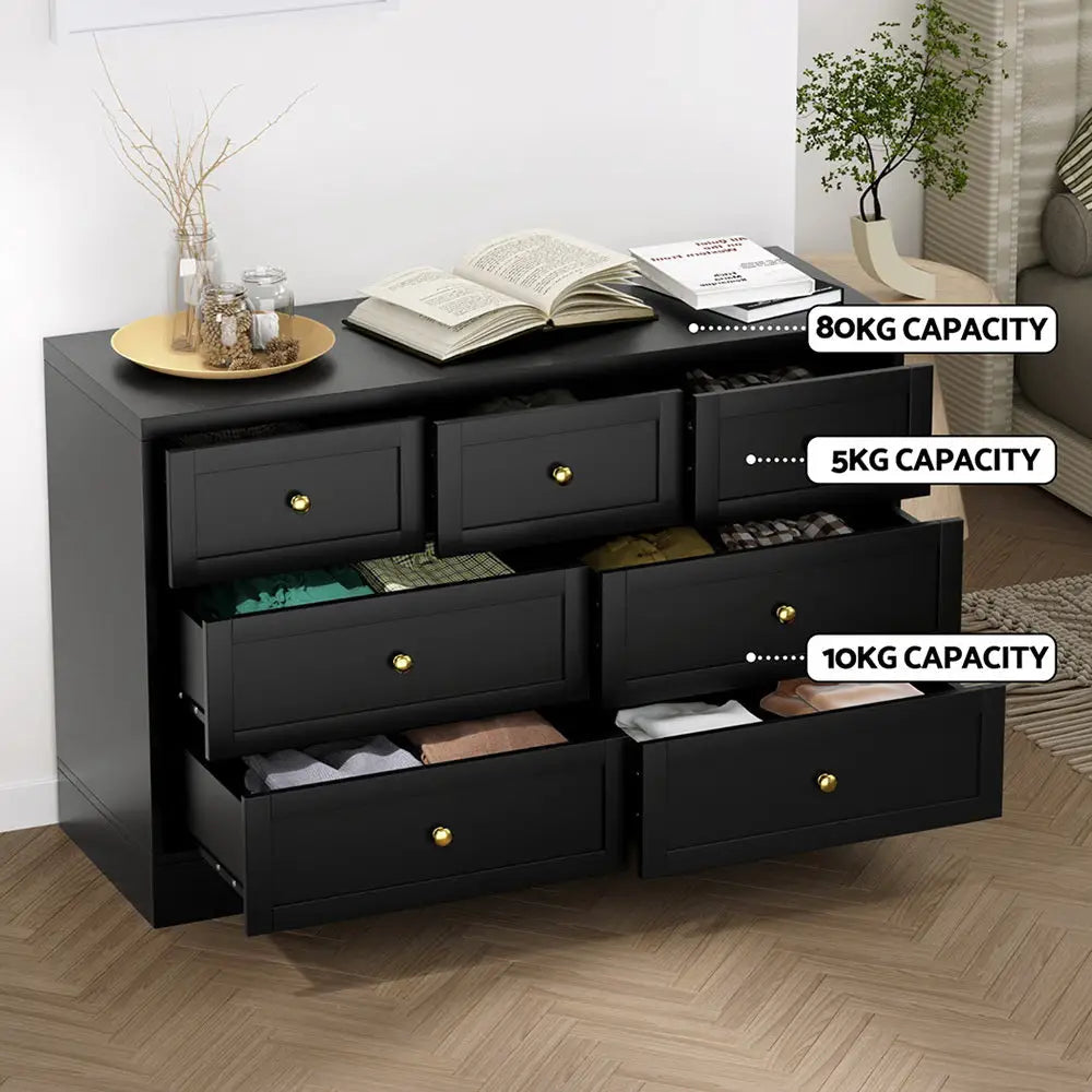7 Chest of Drawers Dresser Table Black