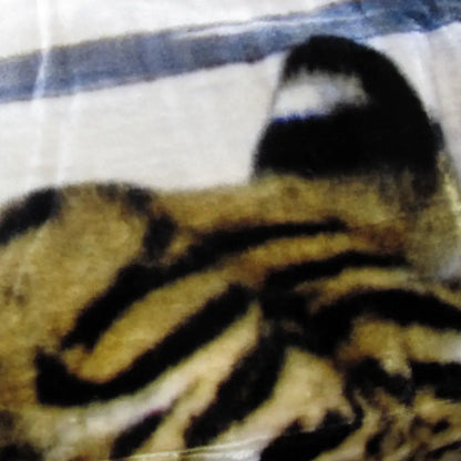 800gsm Luxury Reversible Animal Pattern Mink Blanket Queen 200 x 240 Cm Three Tigers Blue