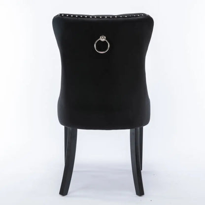 8x Velvet Dining Chairs Upholstered Tufted Kithcen Chair with Solid Wood Legs Stud Trim and Ring-black