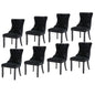 8x Velvet Dining Chairs Upholstered Tufted Kithcen Chair with Solid Wood Legs Stud Trim and Ring-black