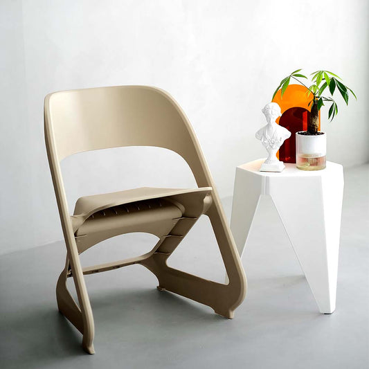 In Set of 4 Dining Chairs Office Cafe Lounge Seat Stackable Plastic Leisure Chairs Beige