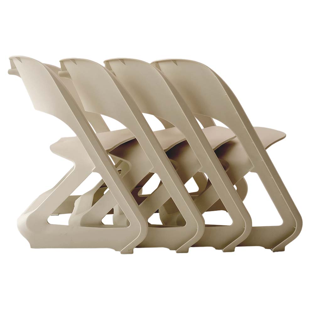In Set of 4 Dining Chairs Office Cafe Lounge Seat Stackable Plastic Leisure Chairs Beige