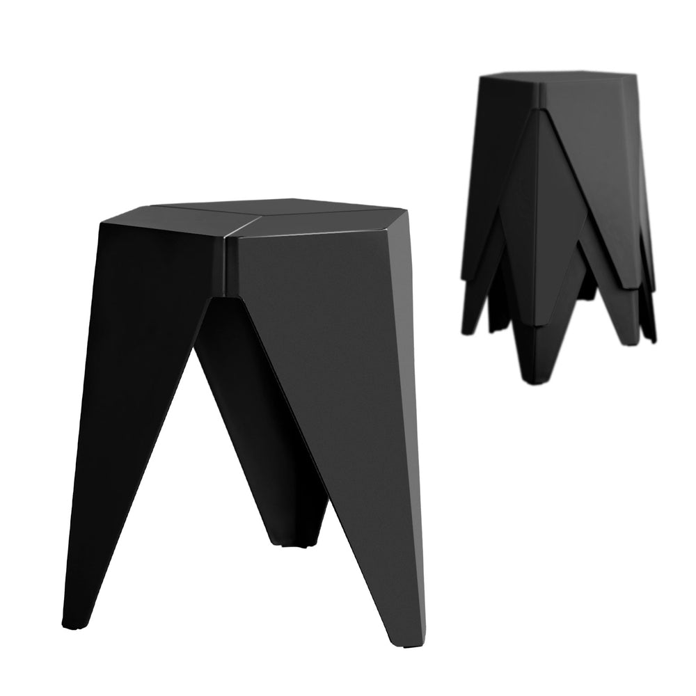 Artiss 4PC Puzzle Stool Plastic Bar Stools Stackable Black - Furniture > Bar Stools & Chairs > Table & Bar Stools
