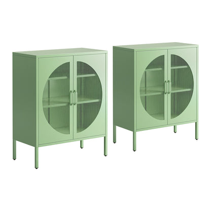 2x Buffet Sideboard Cabinet ELSA Cupboard Storage Mesh Doors Metal Green