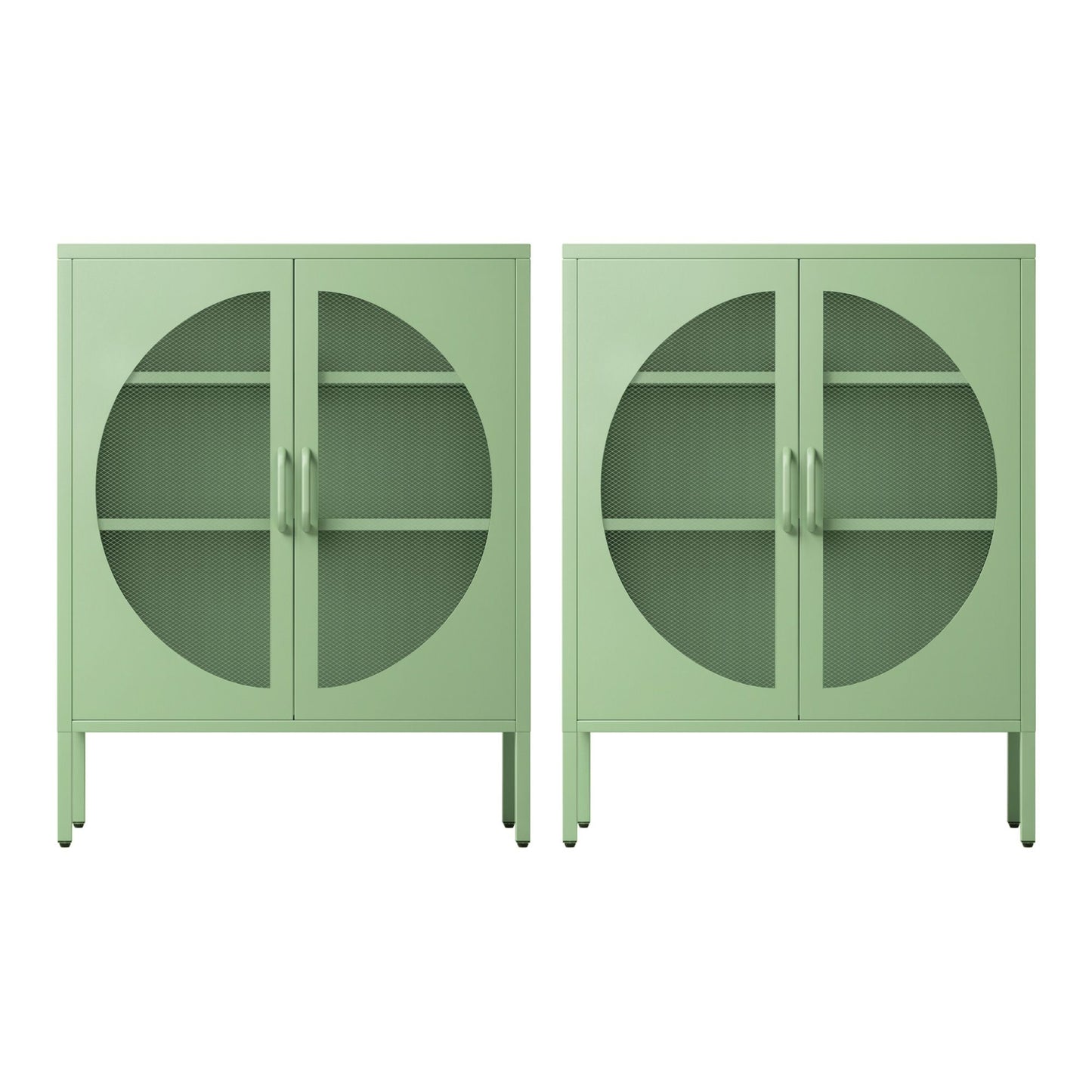 2x Buffet Sideboard Cabinet ELSA Cupboard Storage Mesh Doors Metal Green