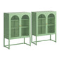 2x Buffet Sideboard Cabinet ELMA Cupboard Storage Mesh Doors Metal Green