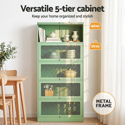 2x Buffet Sideboard Cabinet Storage Cupboard Mesh Doors Metal ELIA Green