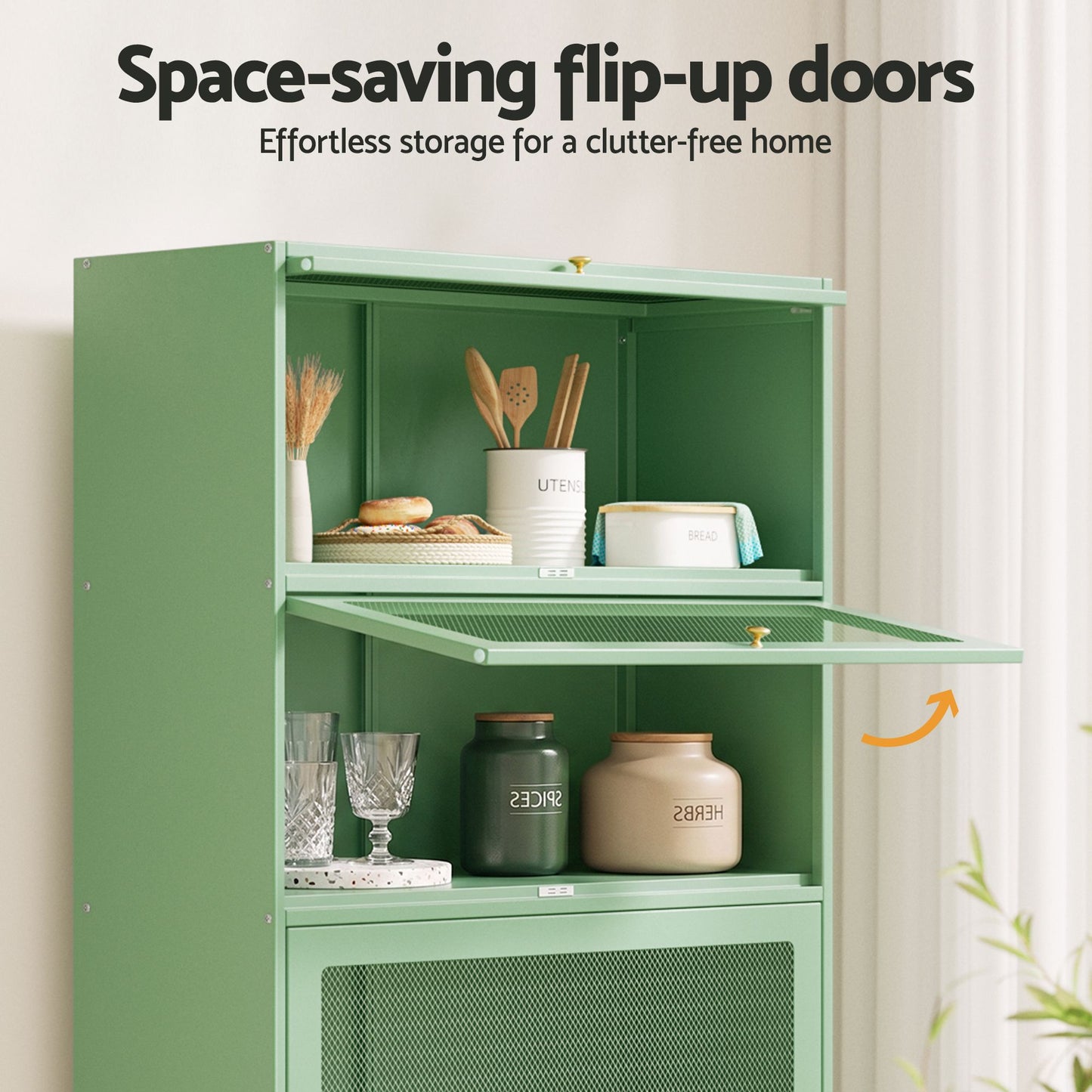 2x Buffet Sideboard Cabinet Storage Cupboard Mesh Doors Metal ELIA Green