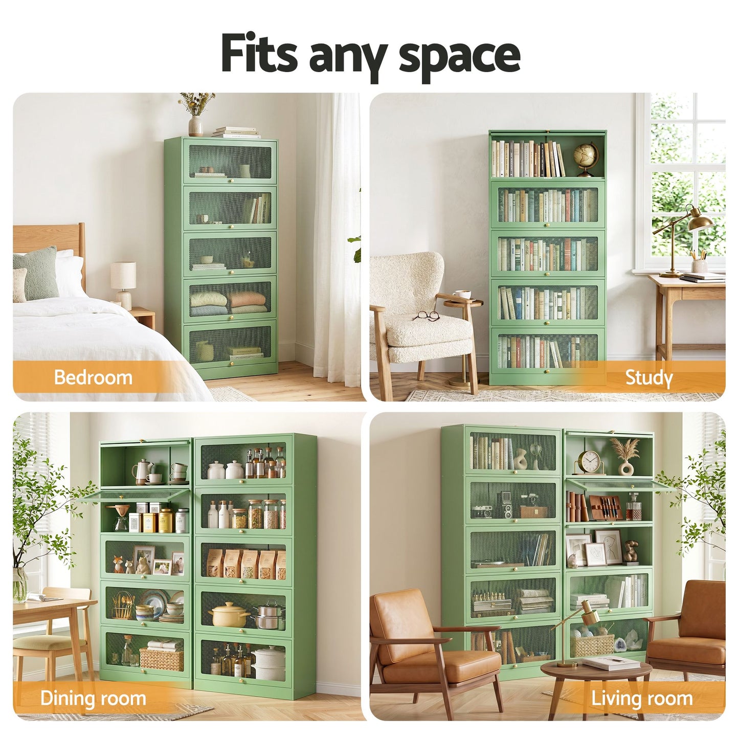 2x Buffet Sideboard Cabinet Storage Cupboard Mesh Doors Metal ELIA Green