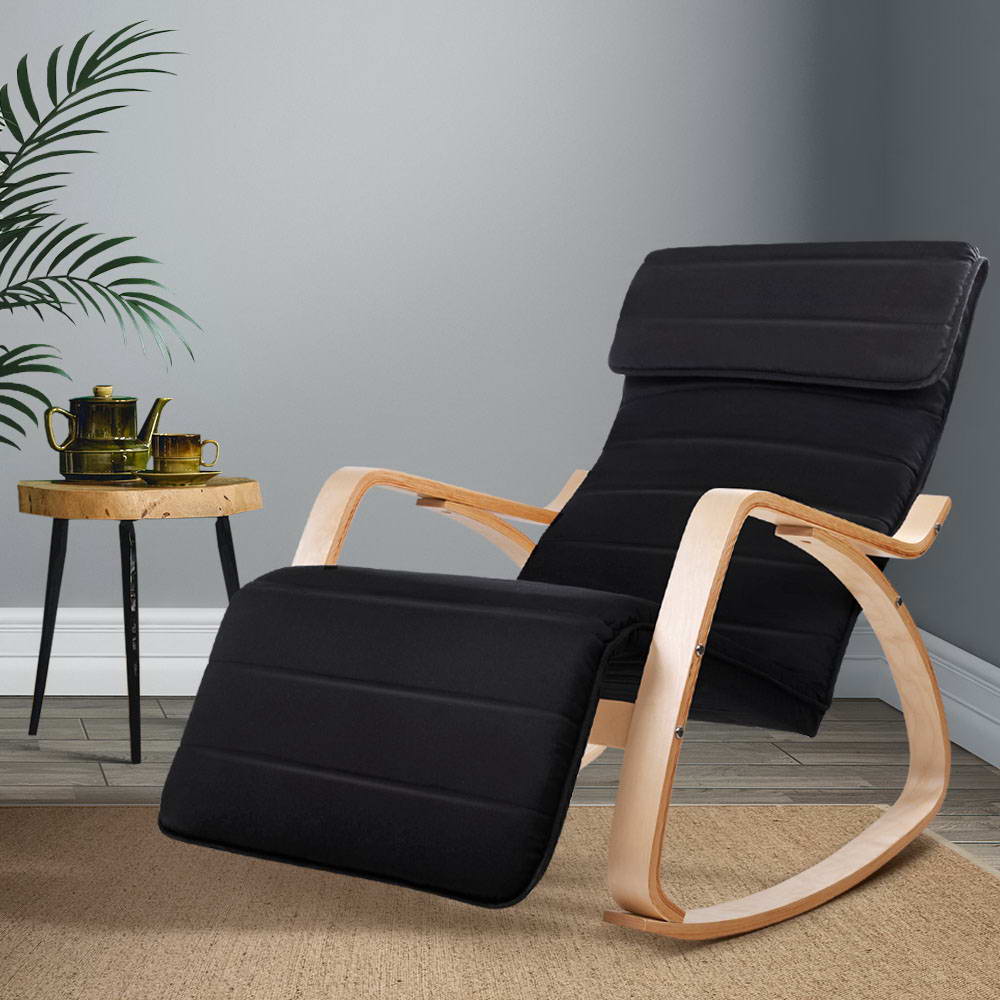 Artiss Rocking Armchair Footrest Nursing Black Afton - Furniture > Bar Stools & Chairs > Arm Chairs & Recliners