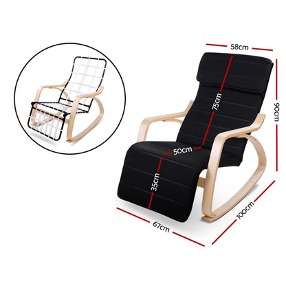 Artiss Rocking Armchair Footrest Nursing Black Afton - Furniture > Bar Stools & Chairs > Arm Chairs & Recliners