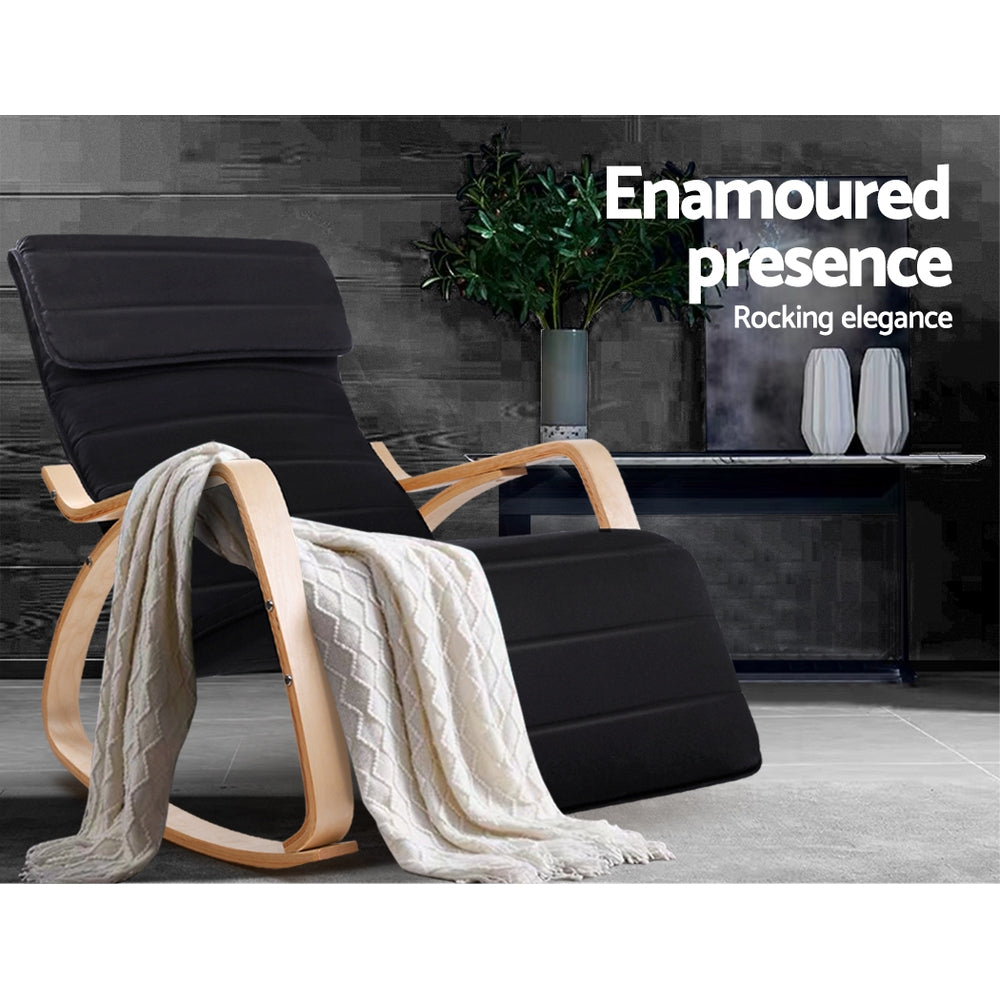 Artiss Rocking Armchair Footrest Nursing Black Afton - Furniture > Bar Stools & Chairs > Arm Chairs & Recliners