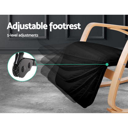 Artiss Rocking Armchair Footrest Nursing Black Afton - Furniture > Bar Stools & Chairs > Arm Chairs & Recliners