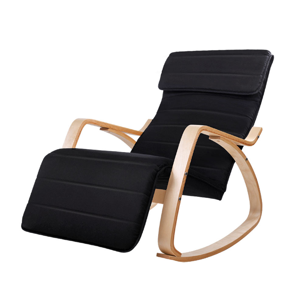 Artiss Rocking Armchair Footrest Nursing Black Afton - Furniture > Bar Stools & Chairs > Arm Chairs & Recliners