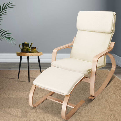 Artiss Rocking Armchair Footstool Bentwood Beige - Furniture > Bar Stools & Chairs > Arm Chairs & Recliners