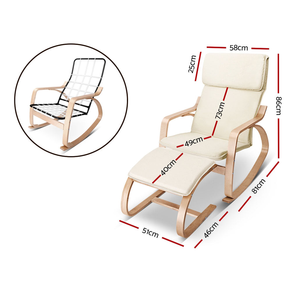 Artiss Rocking Armchair Footstool Bentwood Beige - Furniture > Bar Stools & Chairs > Arm Chairs & Recliners
