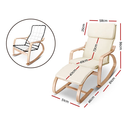 Artiss Rocking Armchair Footstool Bentwood Beige - Furniture > Bar Stools & Chairs > Arm Chairs & Recliners