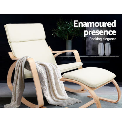 Artiss Rocking Armchair Footstool Bentwood Beige - Furniture > Bar Stools & Chairs > Arm Chairs & Recliners