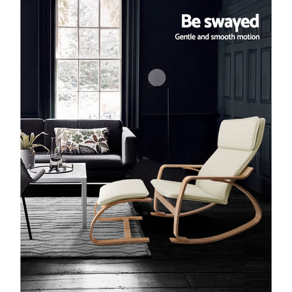 Artiss Rocking Armchair Footstool Bentwood Beige - Furniture > Bar Stools & Chairs > Arm Chairs & Recliners