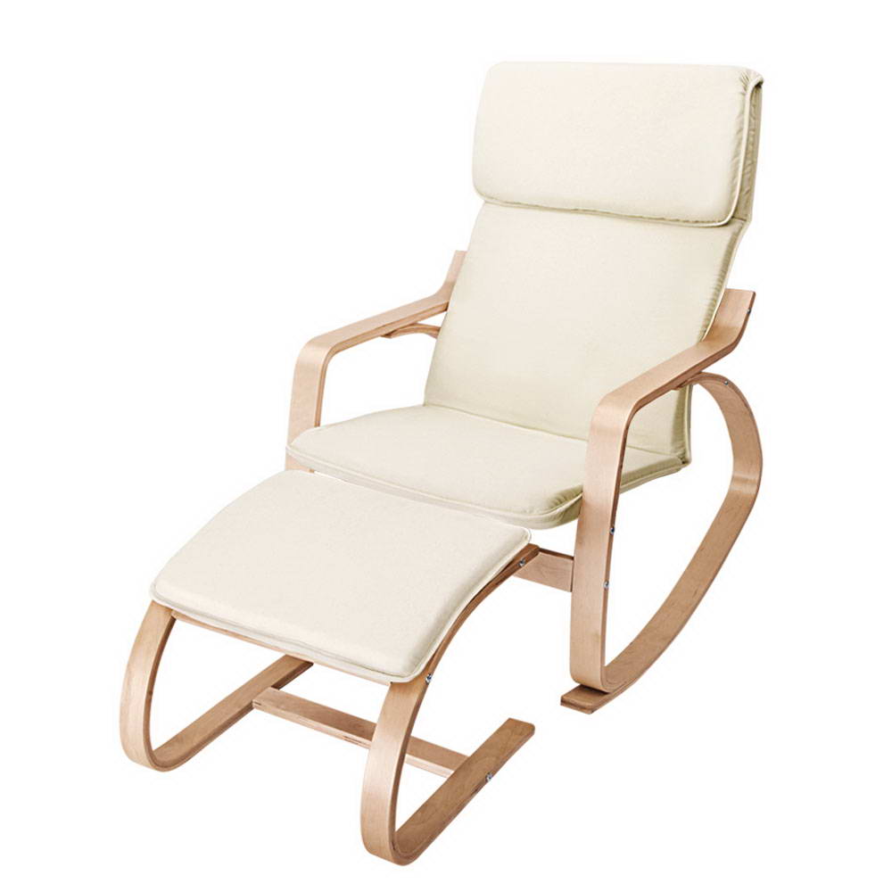Artiss Rocking Armchair Footstool Bentwood Beige - Furniture > Bar Stools & Chairs > Arm Chairs & Recliners