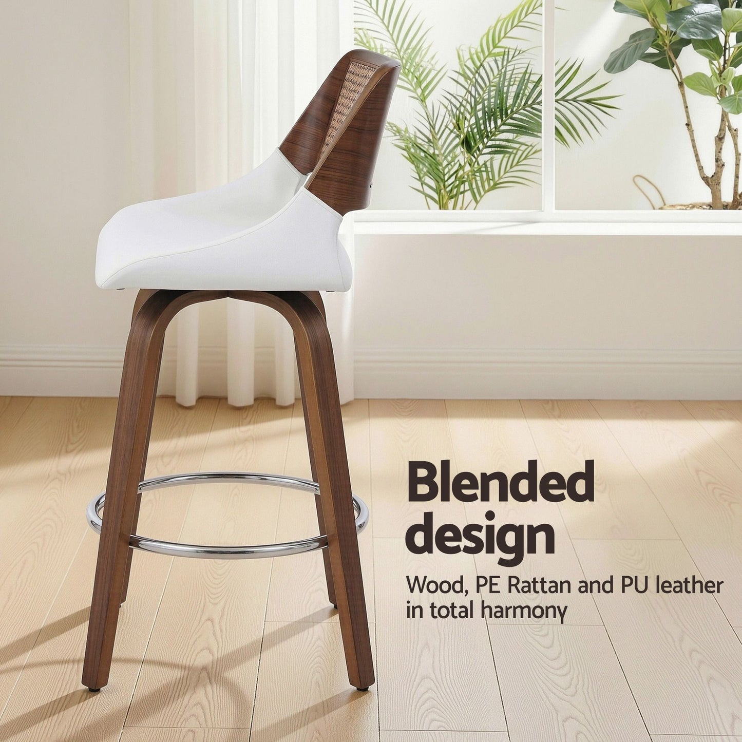 Wooden Bar Stools Set of 3 Swivel Kitchen Counter Stool Chair 60cm Seat Height