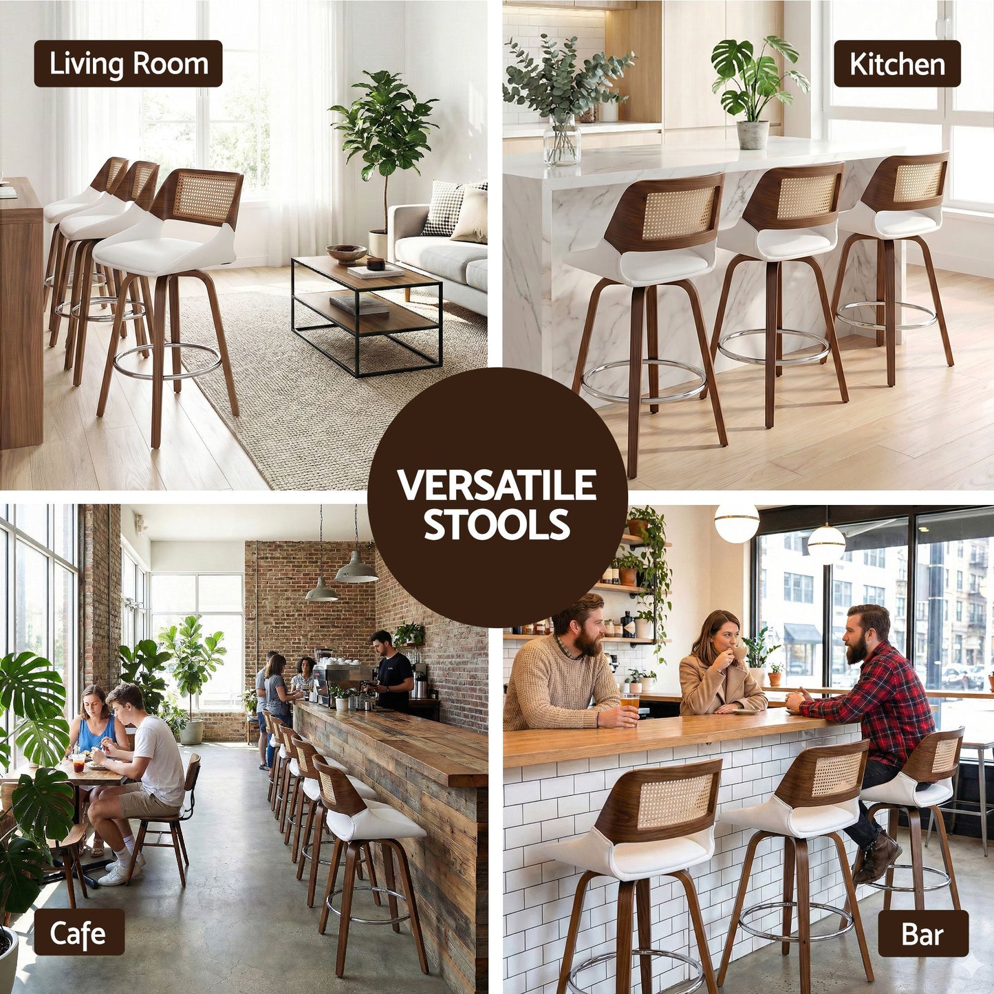 Wooden Bar Stools Set of 3 Swivel Kitchen Counter Stool Chair 60cm Seat Height