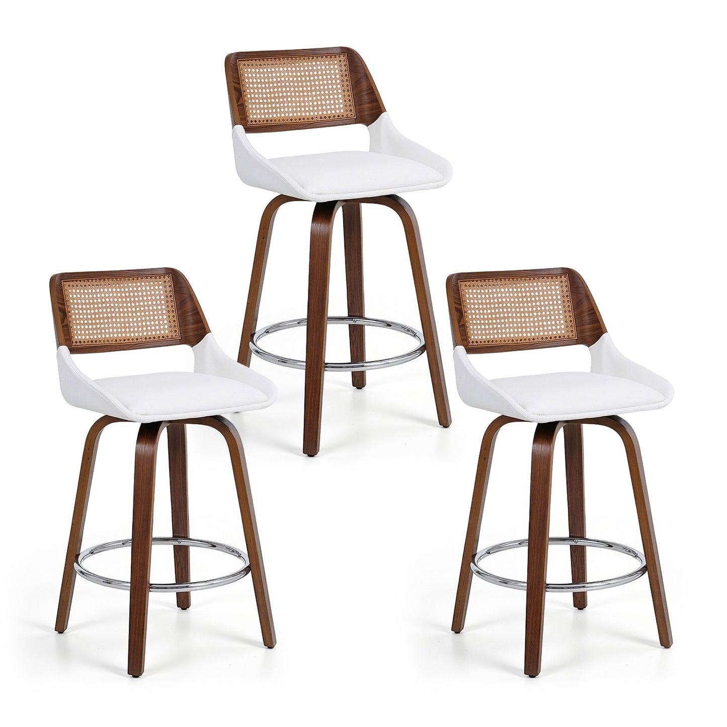 Wooden Bar Stools Set of 3 Swivel Kitchen Counter Stool Chair 60cm Seat Height
