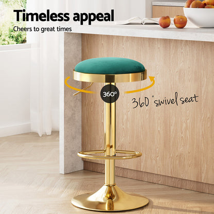 2x  Bar Stools Kitchen Dining Chairs Velvet Padded Stool Green