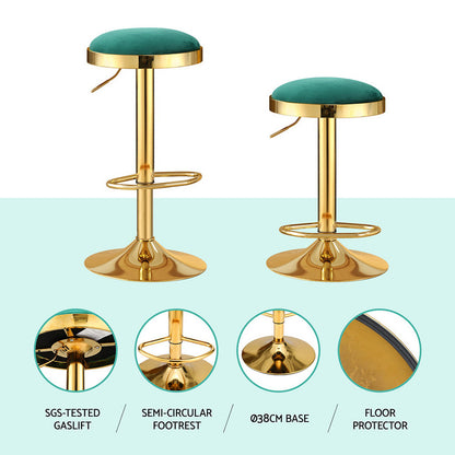 2x  Bar Stools Kitchen Dining Chairs Velvet Padded Stool Green