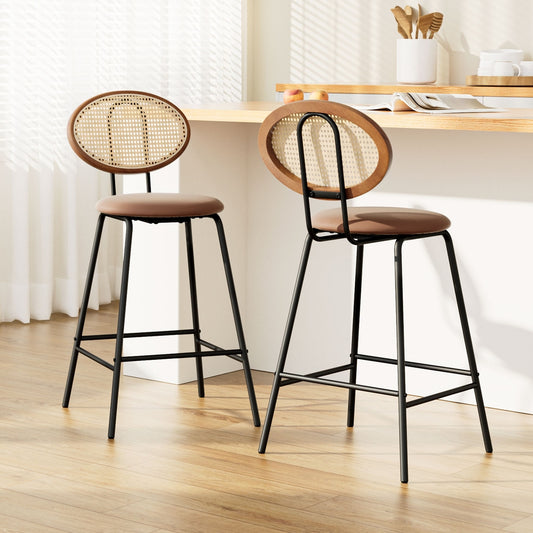 Artiss 2x Bar Stools PU Leather Stools Brown - Furniture > Bar Stools & Chairs > Table & Bar Stools