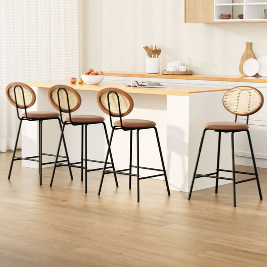 Artiss 4x Bar Stools PU Leather Stools Brown - Furniture > Bar Stools & Chairs > Table & Bar Stools