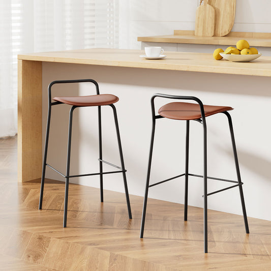 2x Artiss Bar Stools Kitchen Counter Stools Metal Brown - Furniture > Bar Stools & Chairs > Table & Bar Stools