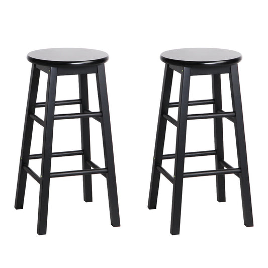 Artiss 2x Bar Stools Round Chairs Wooden Black - Furniture > Bar Stools & Chairs > Table & Bar Stools