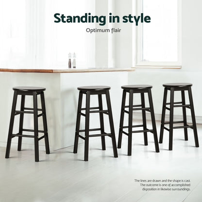 Artiss 4x Bar Stools Round Chairs Wooden Black Furniture > Bar Stools & Chairs > Table & Bar Stools