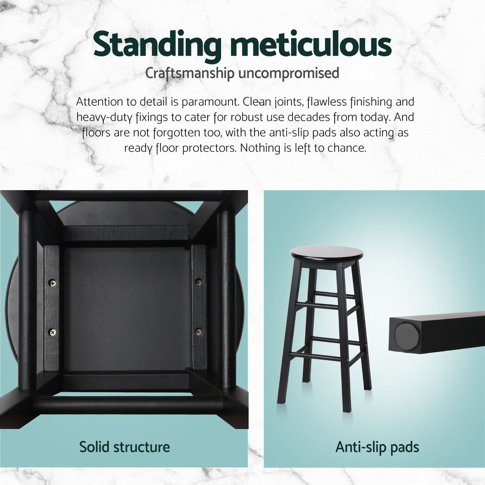 Artiss 4x Bar Stools Round Chairs Wooden Black Furniture > Bar Stools & Chairs > Table & Bar Stools