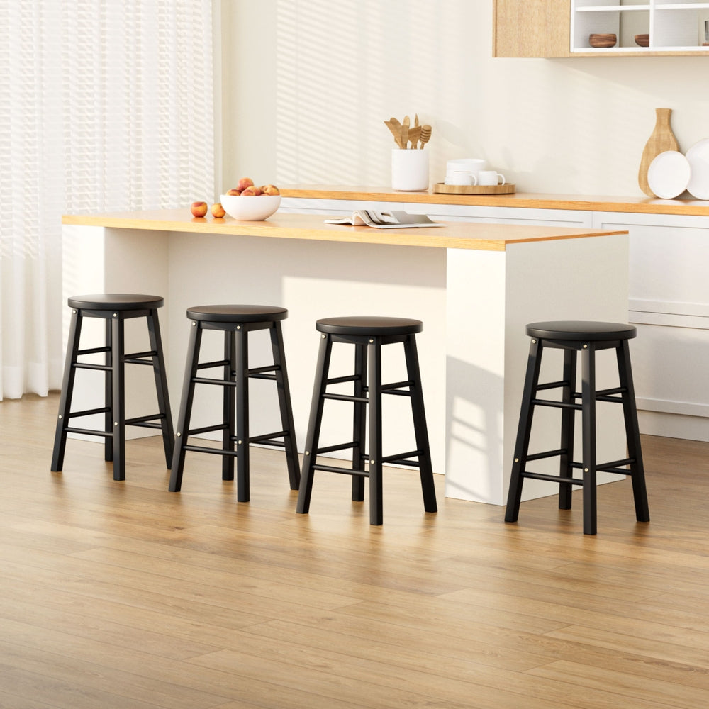 Artiss 4x Bar Stools Round Chairs Wooden Black Furniture > Bar Stools & Chairs > Table & Bar Stools