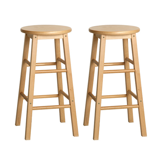 Artiss 2x Bar Stools Round Chairs Wooden Nature - Furniture > Bar Stools & Chairs > Table & Bar Stools