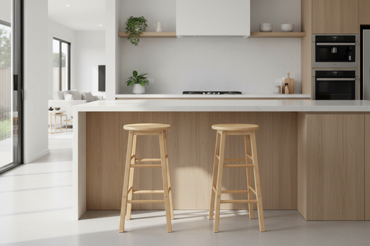 2x Bar Stools Round Chairs Wooden Nature