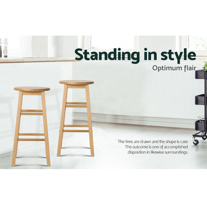 Artiss 2x Bar Stools Round Chairs Wooden Nature - Furniture > Bar Stools & Chairs > Table & Bar Stools
