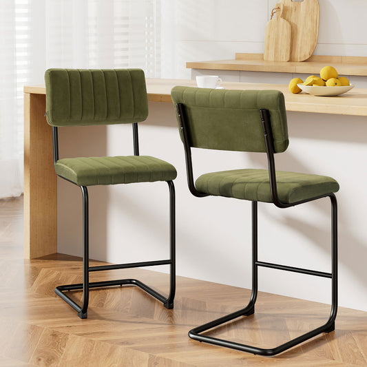 Artiss 2x Bar Stools Velvet Chairs Green - Furniture > Bar Stools & Chairs > Table & Bar Stools