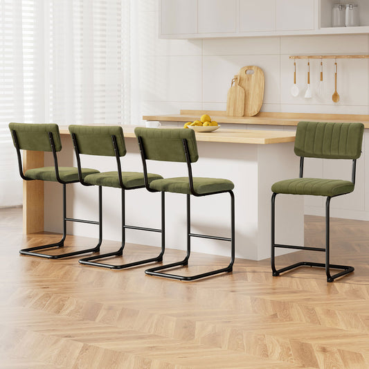 Artiss 4x Bar Stools Velvet Chairs Green - Furniture > Bar Stools & Chairs > Table & Bar Stools